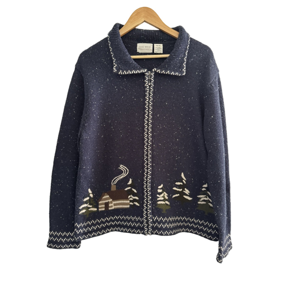 East West Fashions Sweaters - Vintage Cabin Lodge Knit Zip Cardigan – Alpine Winter Sweater